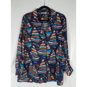 Soft Surroundings Top Blouse Women Petite Size L Multicolor Sailboat Button Up